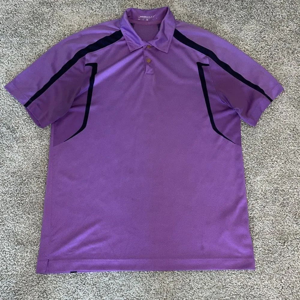 Men’s Nike dri fit lightweight Purple & Black Stripe Body Map Golf polo shirt L
